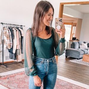 Green mesh sleeve top